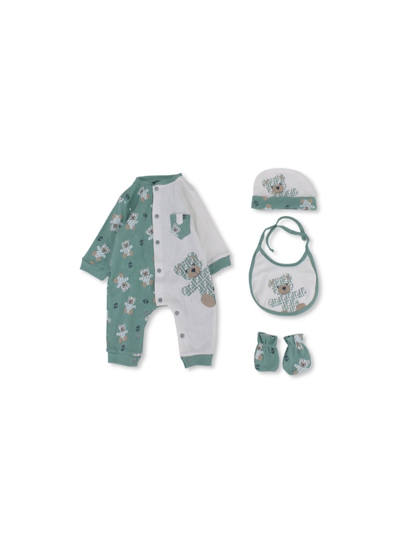 Junior Baby Boys Cotton Gift Clothes Box – Mint & Off-White - Image 1